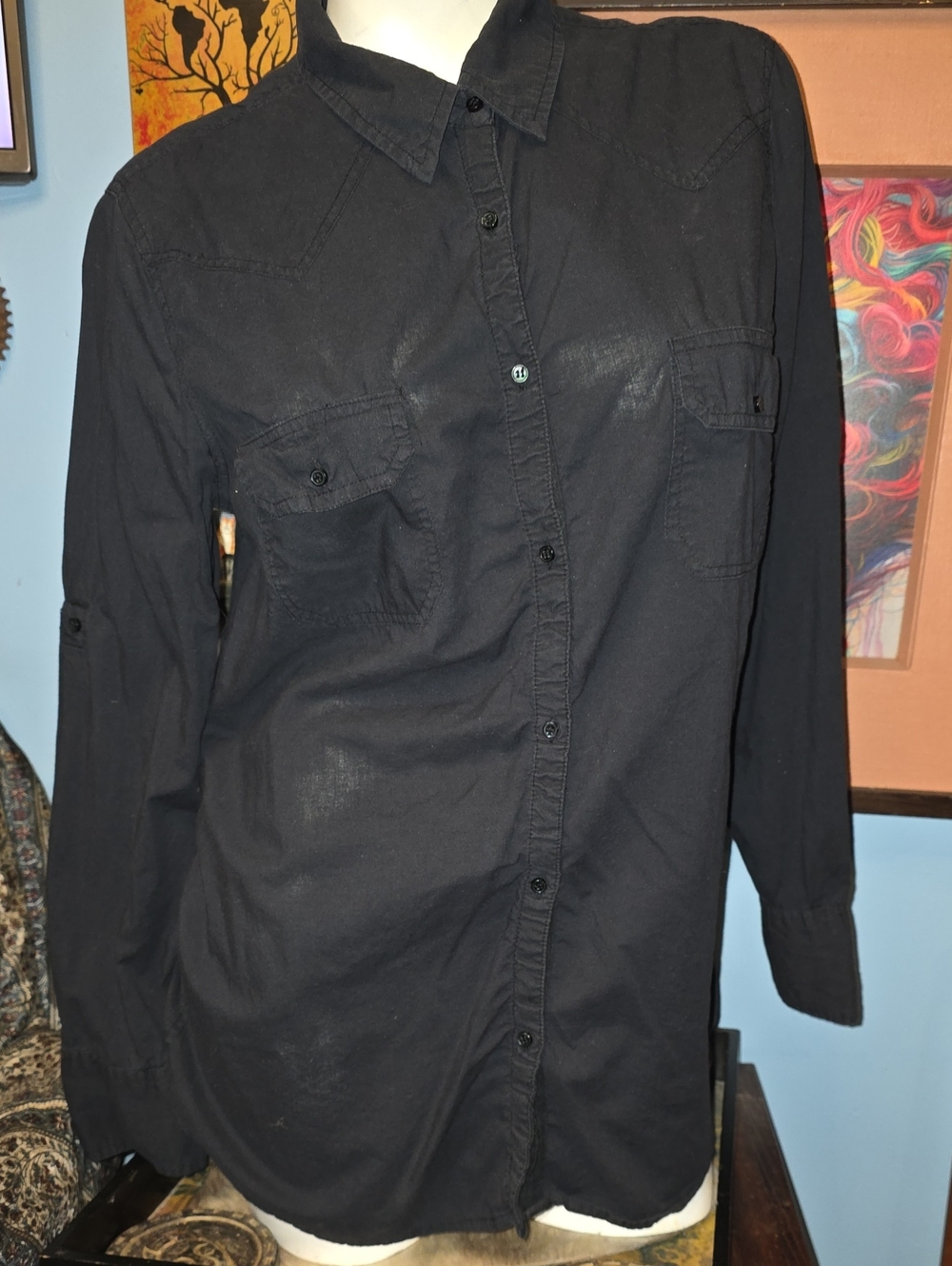 No Boundaries Men's Black Casual Button-Down Shirt